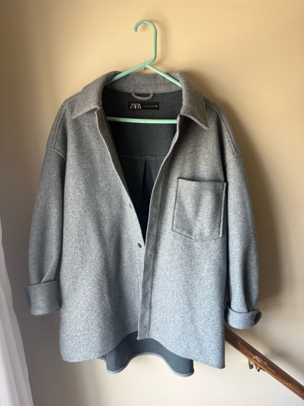 Zara Oversized Wool-Blend Shacket in Heather Blue